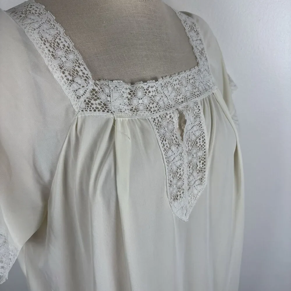 VTG 70's Figurfit NIght Gown Slip Maxi Long Lace Trim Flaw Size 2X - Picture 6 of 10